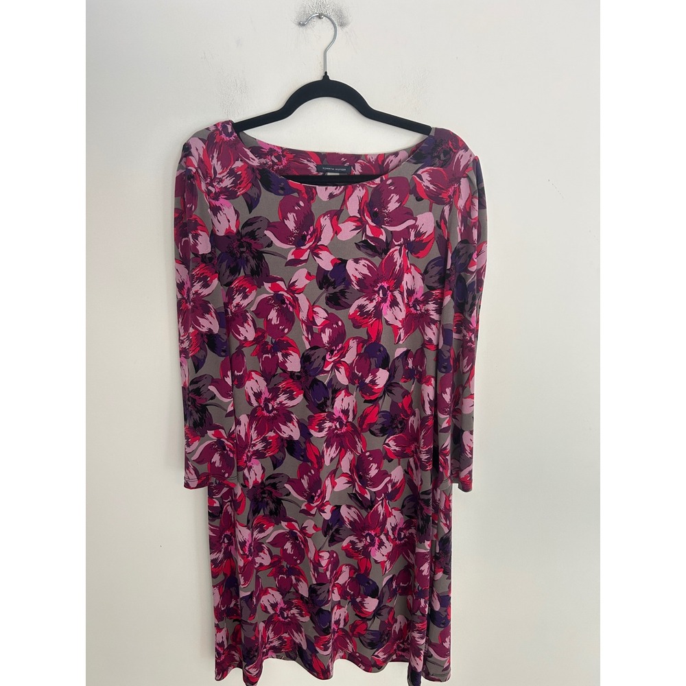 Tommy Hilfiger Womens Floral Long Sleeve Sheath Dress Pink Purple Grey Size 12
